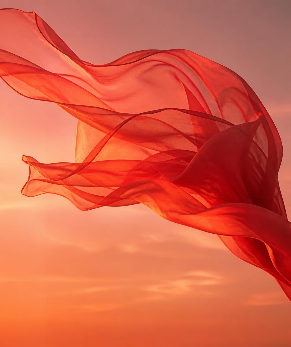 Voile de soie corail en mouvement